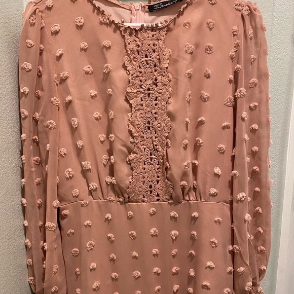 🌴HP🌴 Simplee Vintage Dusty Pink Swiss Dots Guipure Lace Dress - Picture 7 of 12
